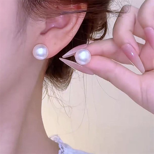 博主同款珍珠耳钉纯银针小众设计感高级耳环2025年新款潮通勤耳饰