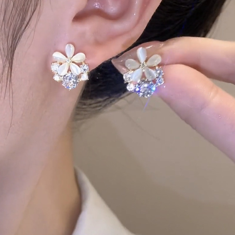 花朵猫眼石耳环2025新款潮时尚小众锆石耳钉纯银针高级感轻奢耳饰,饰品/流行首饰/时尚饰品新,耳钉,淘宝优惠券,粉丝福利购,淘宝优惠卷