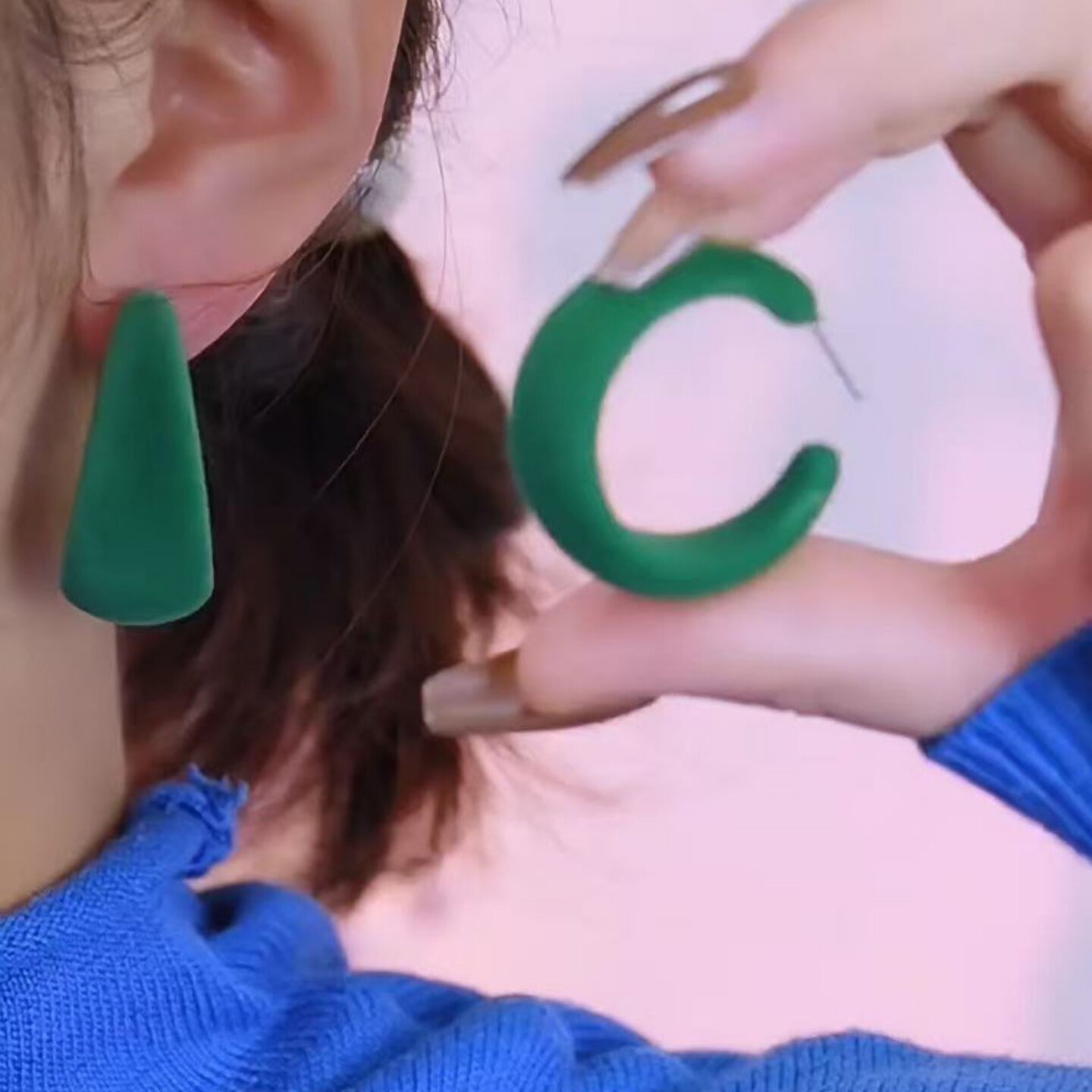 秋冬绿色植绒耳环小众气质高级感