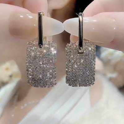几何长方形满钻耳环气质时尚百搭