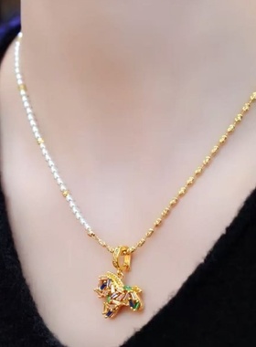 彩色锆石小马项链轻奢高级感秋冬