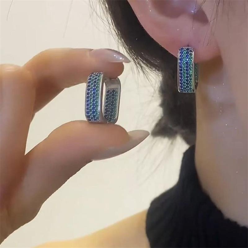 欧美个性轻奢锆石方形耳扣复古潮