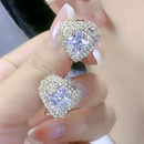 纯银针微镶锆石爱心耳环气质时尚 潮大耳钉耳坠 夸张耳饰2025年新款