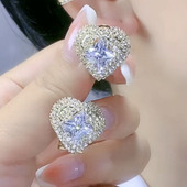 纯银针微镶锆石爱心耳环气质时尚 夸张耳饰2025年新款 潮大耳钉耳坠