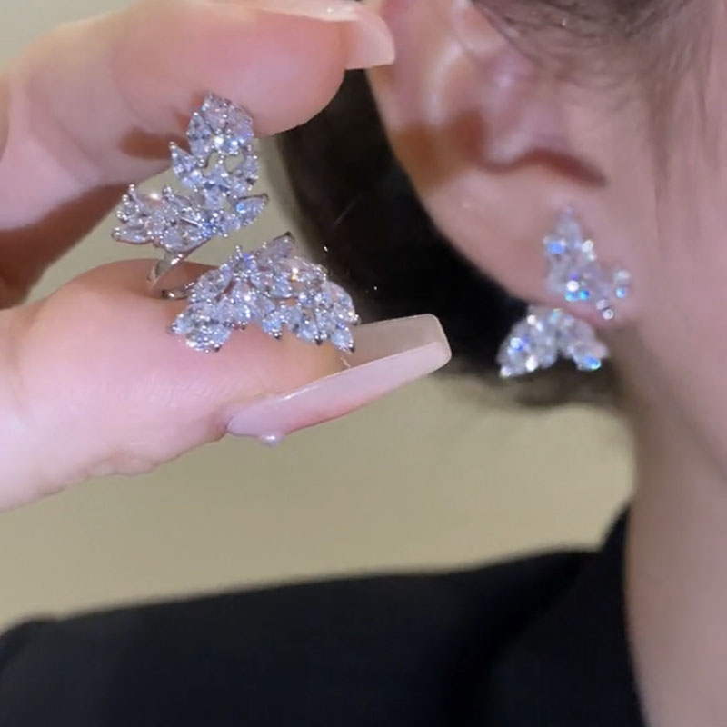 微镶锆石蝴蝶翅膀耳钉银针耳环潮