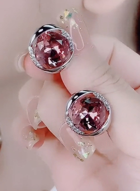 纯银针紫色水晶耳环小众设计感冷淡风耳饰精致百搭气质闪钻耳钉女