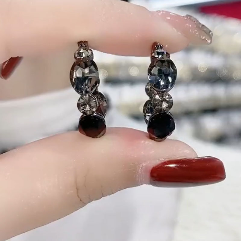 轻奢高级水晶圈圈耳环秋冬新款时尚百搭复古耳圈小众网红耳饰银针