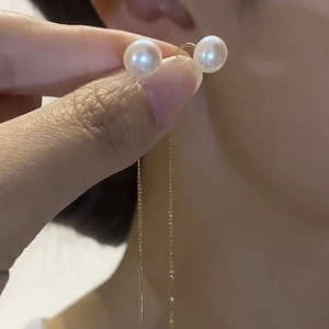气质珍珠抽拉耳线小巧精致甜美耳饰小众网红简约流苏耳线新款百搭