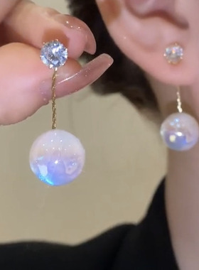 人鱼姬法式珍珠耳环2025年新款潮气质长款小众耳坠精致银针耳饰女