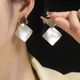 复古磨砂拉丝菱形耳环设计感高级耳钉银针气质冷淡风时尚 耳饰双色
