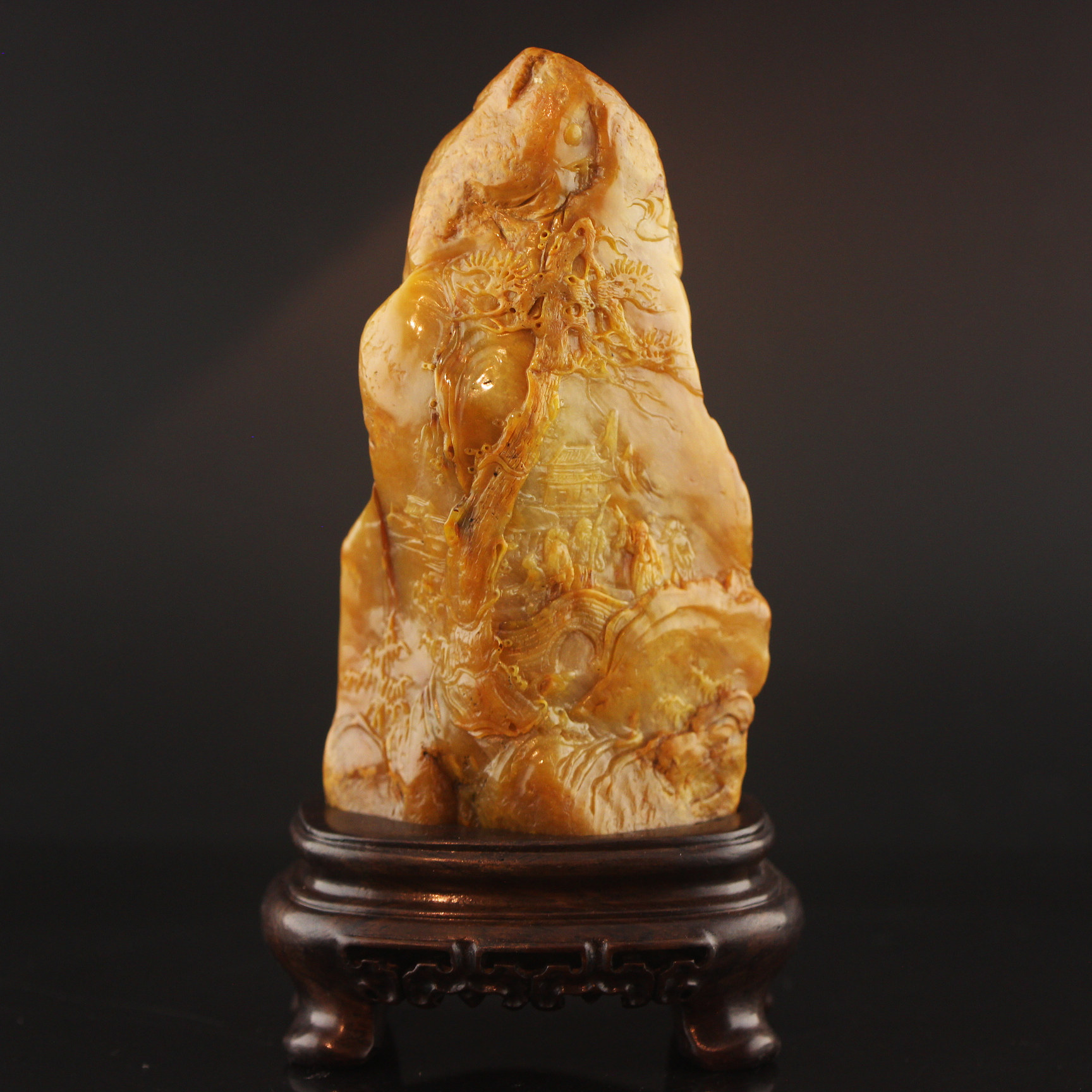 昌化田黄石松下雅聚精品书桌摆件领导高端中式装饰收藏礼品直销