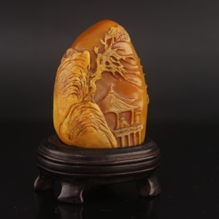 田黄石山水摆件银包金皮肉分明油润泽玉石纯手工艺术收藏礼品直销