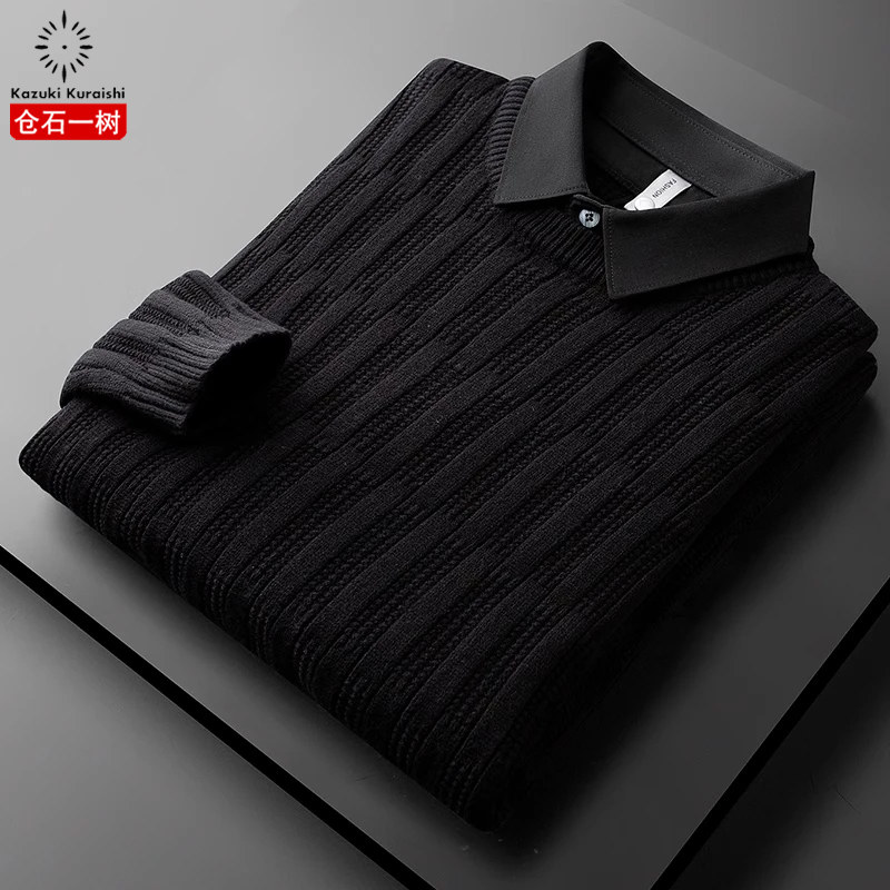 仓石一树潮流假两件毛衣男士衬衫领线衣加厚保暖秋冬季休闲针织衫