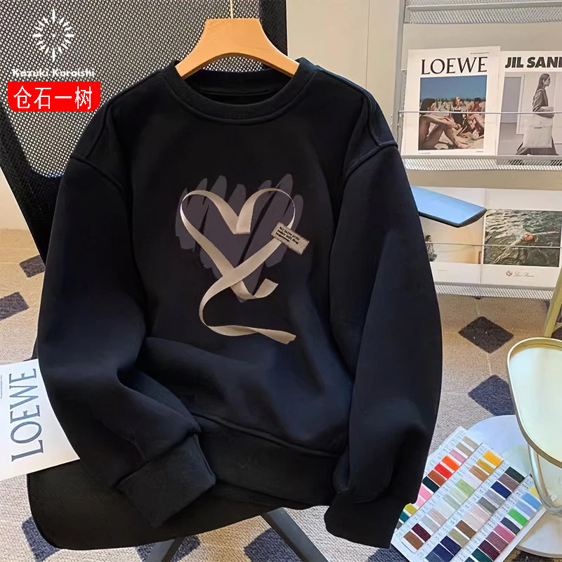 仓石一树美式复古圆领卫衣男士春秋慵懒风设计感加绒加厚外套潮