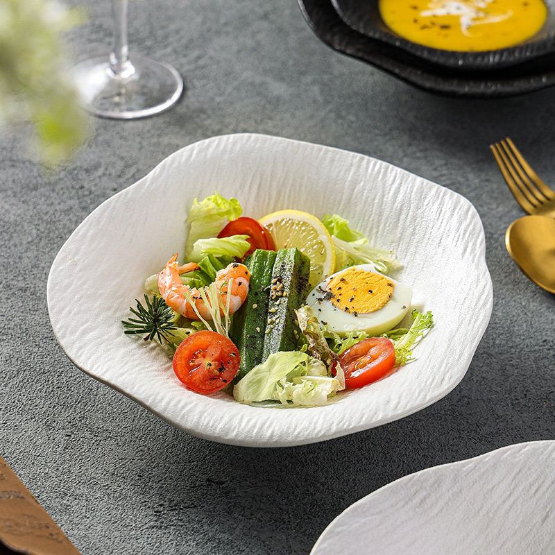 简约高级感陶瓷盘子沙拉盘不规则深盘异形浅碗家用冷菜盘西餐摆盘