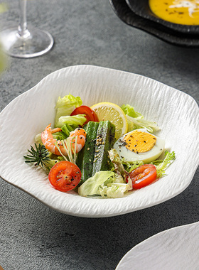 简约高级感陶瓷盘子沙拉盘不规则深盘异形浅碗家用冷菜盘西餐摆盘