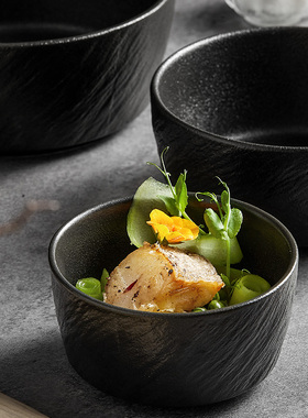 简约陶瓷碗黑色碗家用2022新款创意米饭碗吃饭碗蒸蛋碗甜品碗猫碗