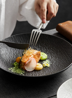 磨砂高颜值深盘家用菜盘深窝盘子高档轻奢圆形西餐盘沙拉盘意面盘