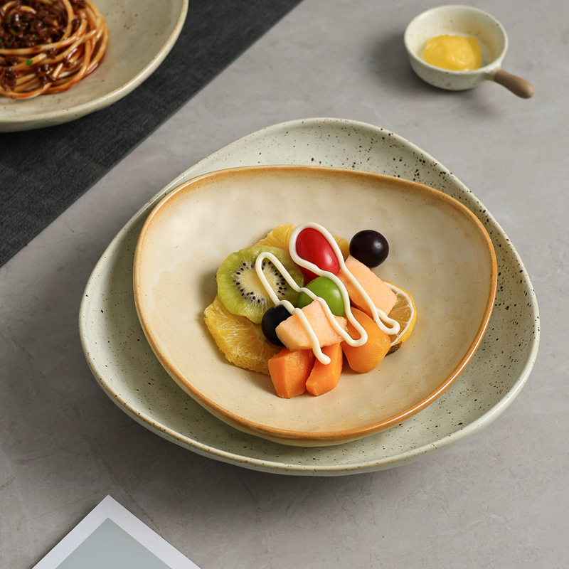 日式复古异形盘8寸.10寸粗陶盘子