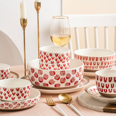 ezicok陶瓷红色碗盘餐具