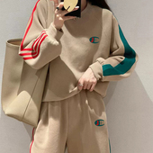 女宽松休闲时尚 冠军设计感三条杠卫衣套装 运动两件套潮 秋冬季 日版