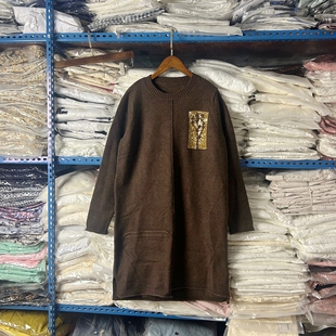 秋冬配大衣毛衣裙女圆领领宽松半袖内搭中长款打底中长针织连衣裙
