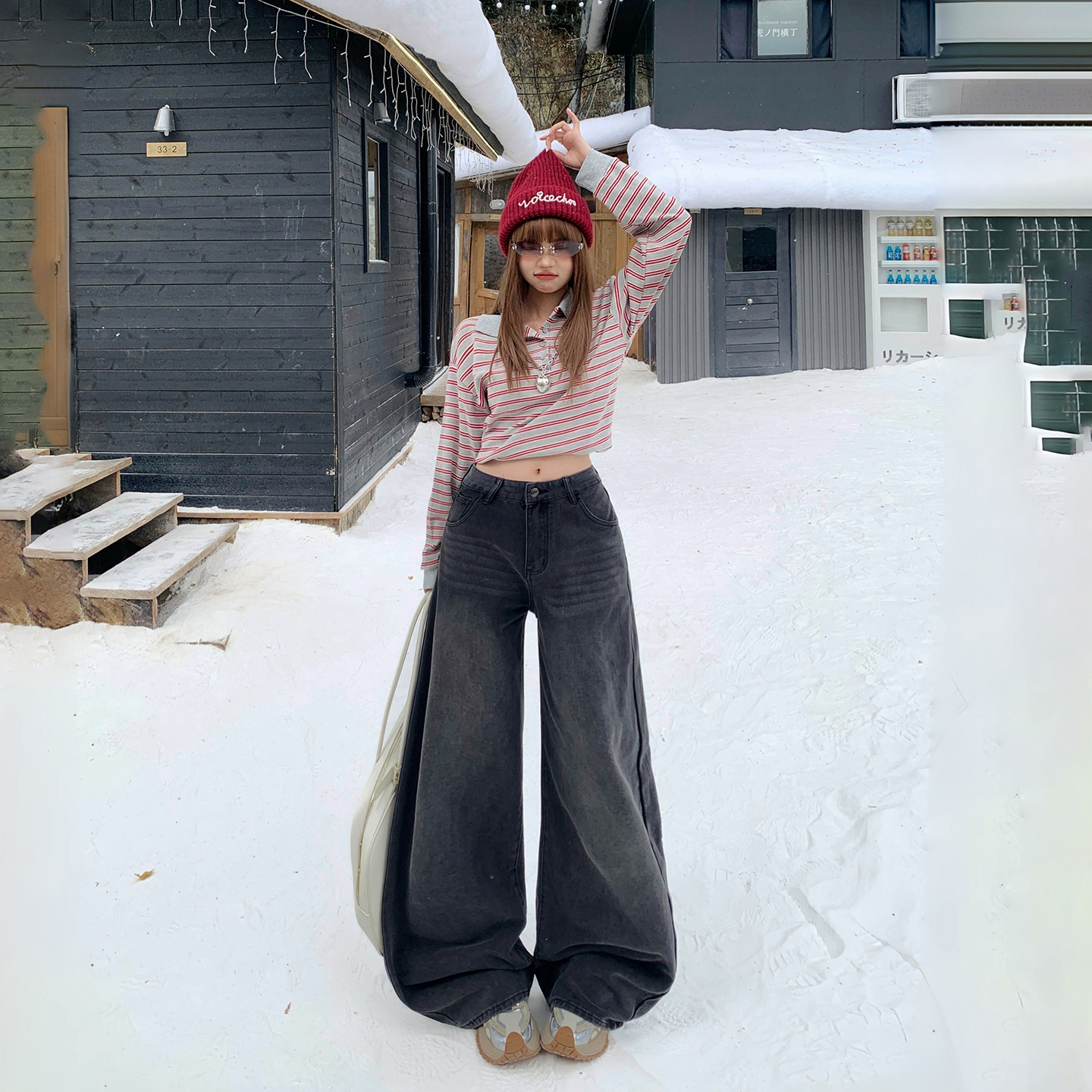 YC&美式复古高腰宽松阔腿裤百搭ins垂感拖地秋冬直筒牛仔裤女