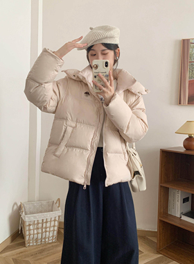 小熊羽绒服女2025新款零压云柔短款美拉德连帽韩版宽松冬加厚外套
