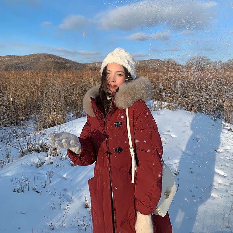 大毛领羽绒服女中长款ins冬季新款过膝小个子棉服外套棉衣