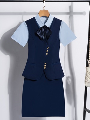 空姐职业套装女夏季医美酒店前台接待工作装女短袖马甲工作服套裙