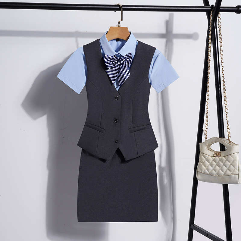 酒店前台接待服务员工作服女夏季4s店工装高端职业马甲套装女短袖