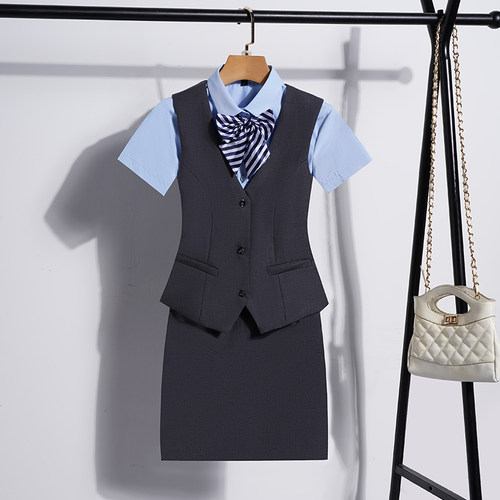 酒店前台接待服务员工作服女夏季4s店工装高端职业马甲套装女短袖