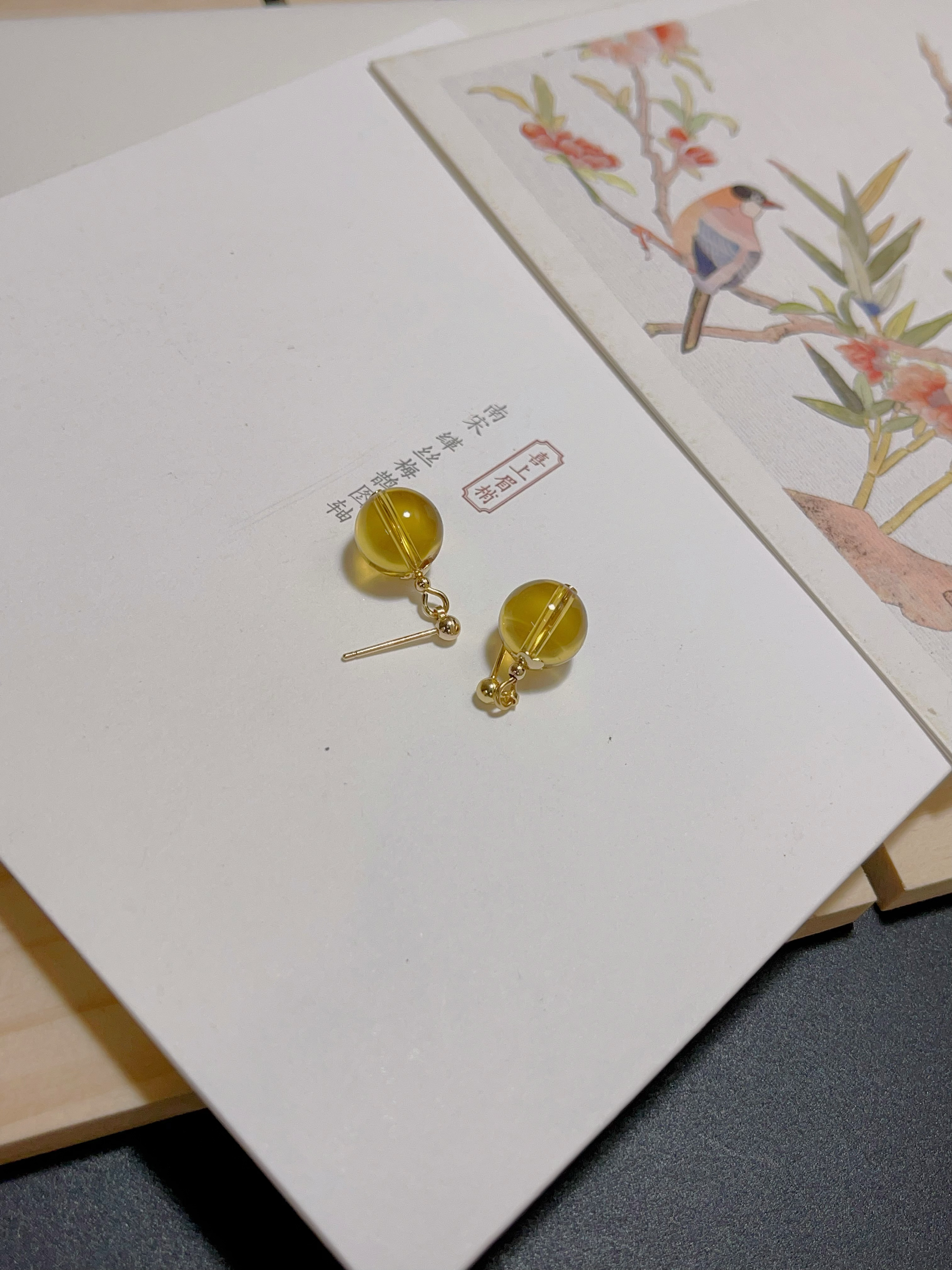 玖紫 天然黄水晶耳钉 10mm 925银针
