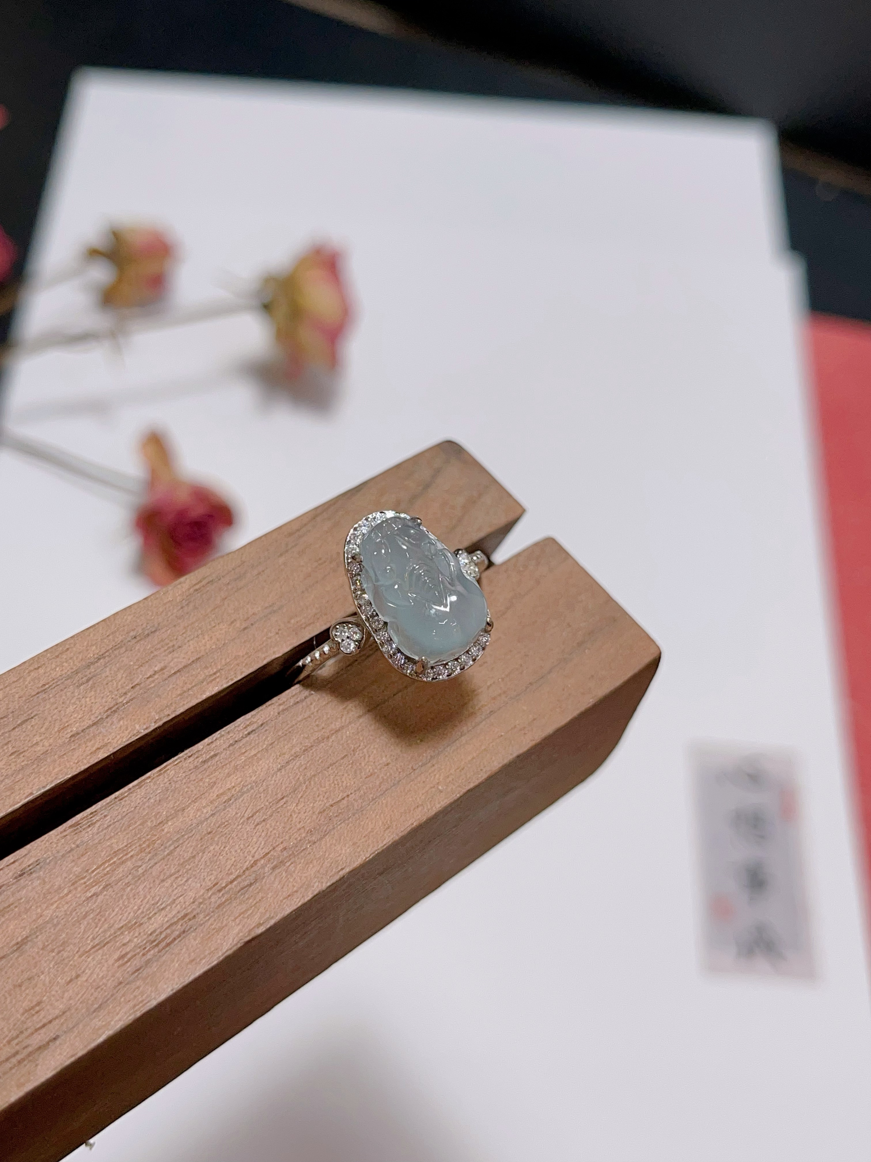 玖紫 925银冰种貔貅戒指 翡翠貔貅戒指 带证书 送礼盒