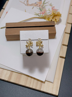 玖紫天然幽灵蝴蝶结耳坠耳钉925银针绿幽灵聚宝盆耳钉