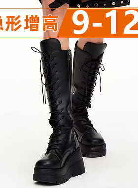 漫展增高鞋cosplay二次元男女马丁靴coser万用黑色皮靴子高筒靴