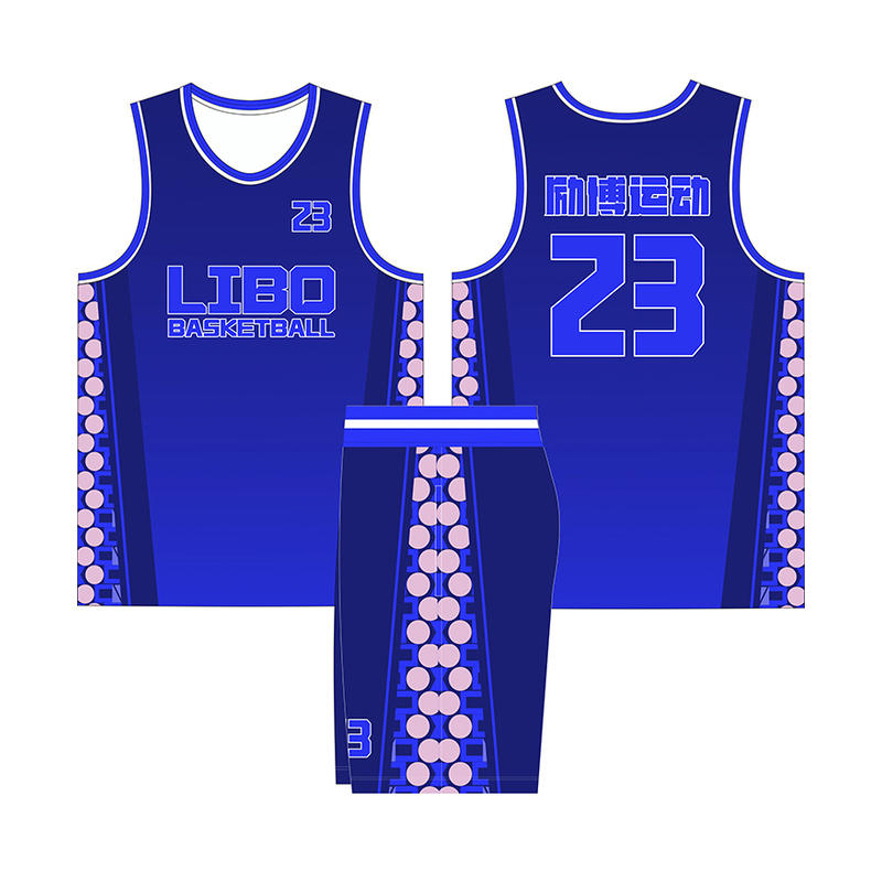 全身数码定制印刷成人儿童篮球服套装球衣比赛训练队服LB020 蓝色