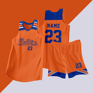 全身数码定制印刷成人儿童篮球服套装球衣比赛训练队服LB050 橙色