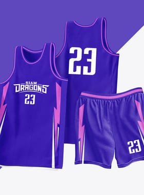 全身数码定制印刷成人儿童篮球服套装球衣比赛训练队服LB085 紫色