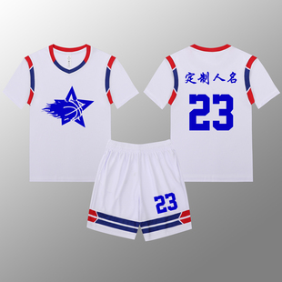 女款女生女童学生假两件短袖篮球服运动健身套装定制印刷B007白色