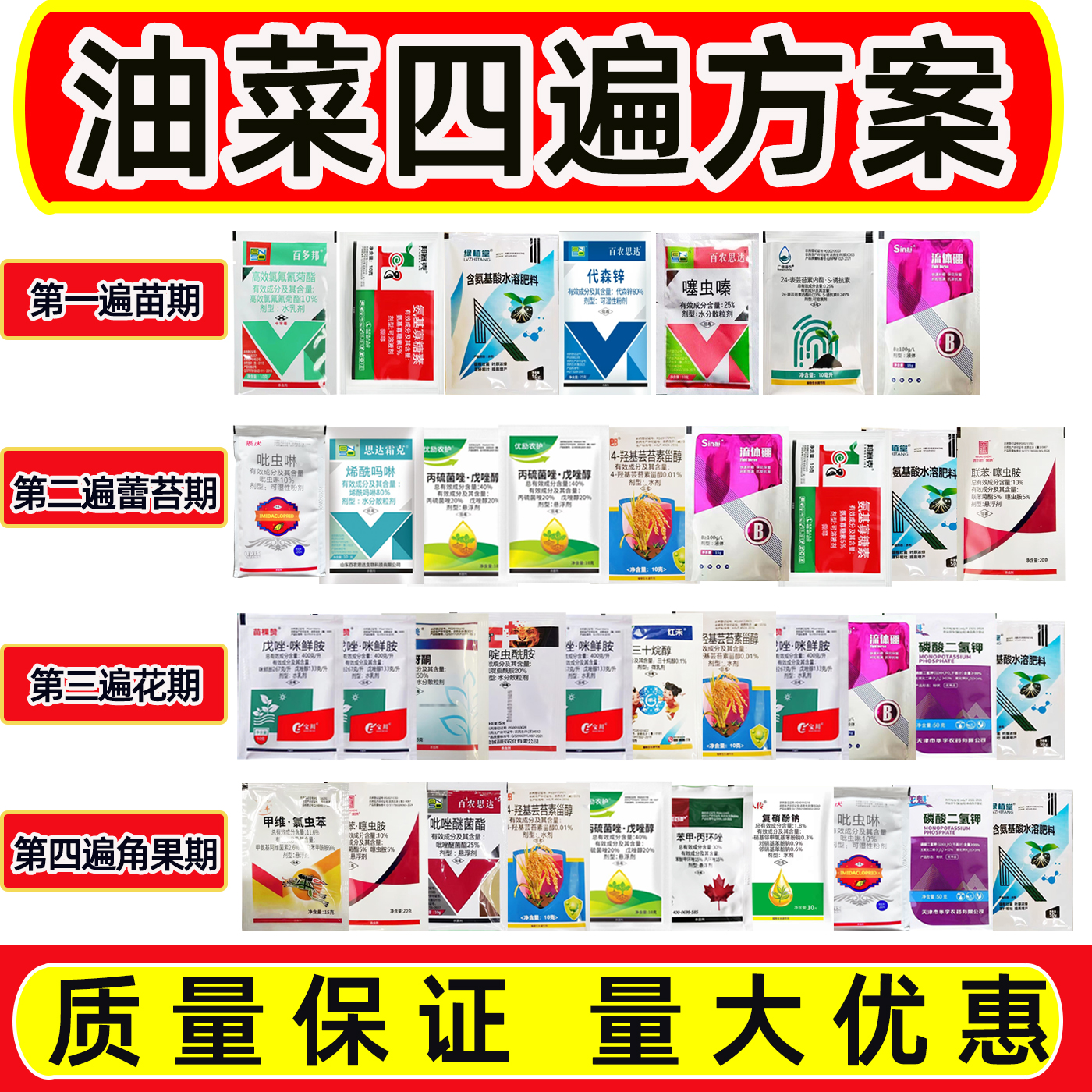 油菜一喷三防组合防病抗逆油菜苗期蕾苔期花期角果期油菜用药方案