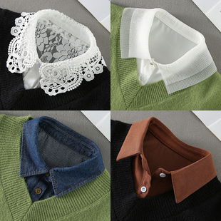假领子女百搭假领秋冬季春高档毛衣打底雪纺衬衫领内搭翻领娃娃领
