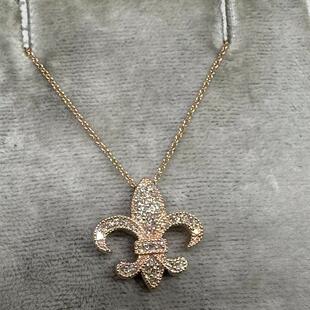 精奇首饰全新BH Effy品牌14K玫瑰粉红金钻石芙蓉花吊坠项链漂亮酷