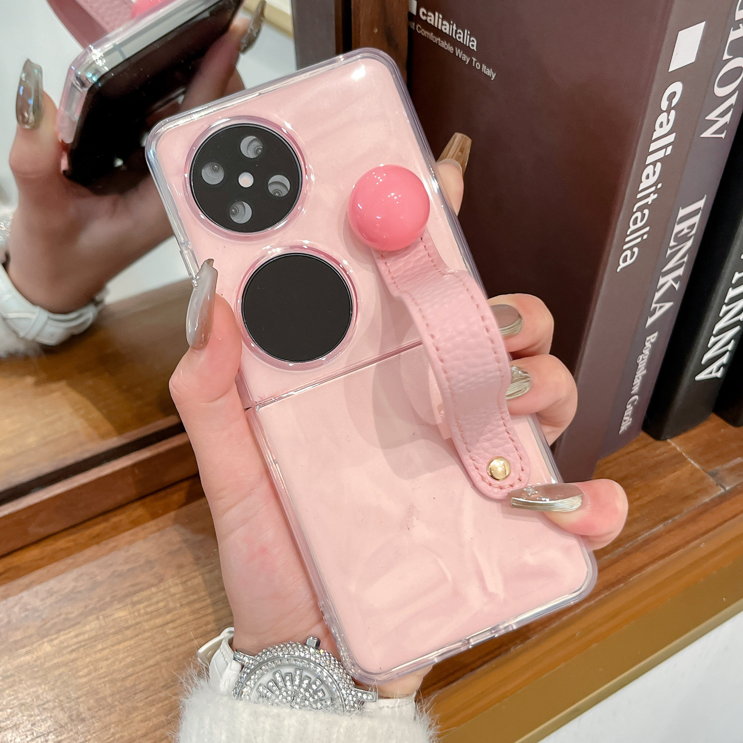 适用华为Pocket 2手机壳Pocket S折叠屏透明彩色外壳nova FlipS圆珠手带保护套Pura X简约超薄软胶防摔保护壳