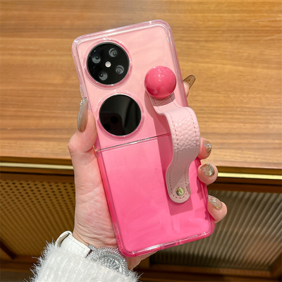 玫红渐变色适用华为pocket2手机壳创意手带新款pocket S折叠屏外壳高级感p50pocket全包防摔圆珠手提软保护套