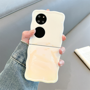 适用华为P50Pocket古董白n2flip手机壳三星zflip5外壳pockets波浪边findn3flip折叠防摔三星zflip4女保护套