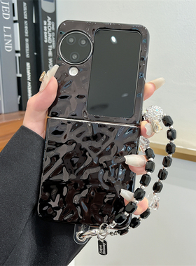 简约适用oppofindn3flip手机壳电镀黑色findn2flip折叠屏保护壳新款find n3flip高级手链防摔男女水波纹硬壳