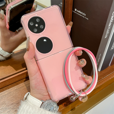 适用华为pocket2手机壳纯色简约新款PocketS折叠屏外壳高级感p50pocket全包防摔男女彩色手提环软胶保护套