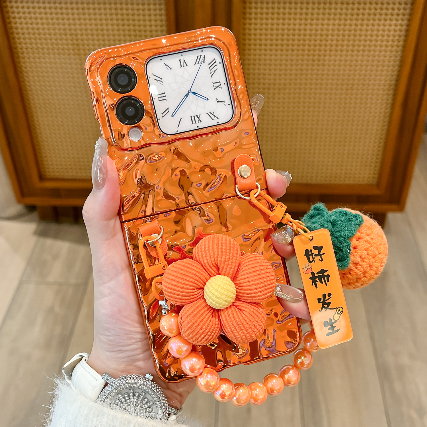 折叠款水波纹电镀橙色支架款外壳