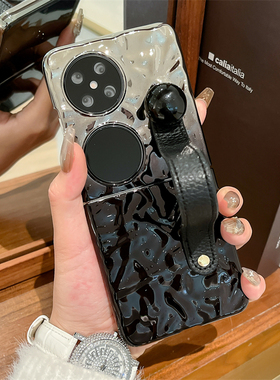 适用华为pocket2手机壳黑色渐变手带新款pocket S折叠屏个性外壳p50pocket全包防摔创意女款手提硬壳保护套